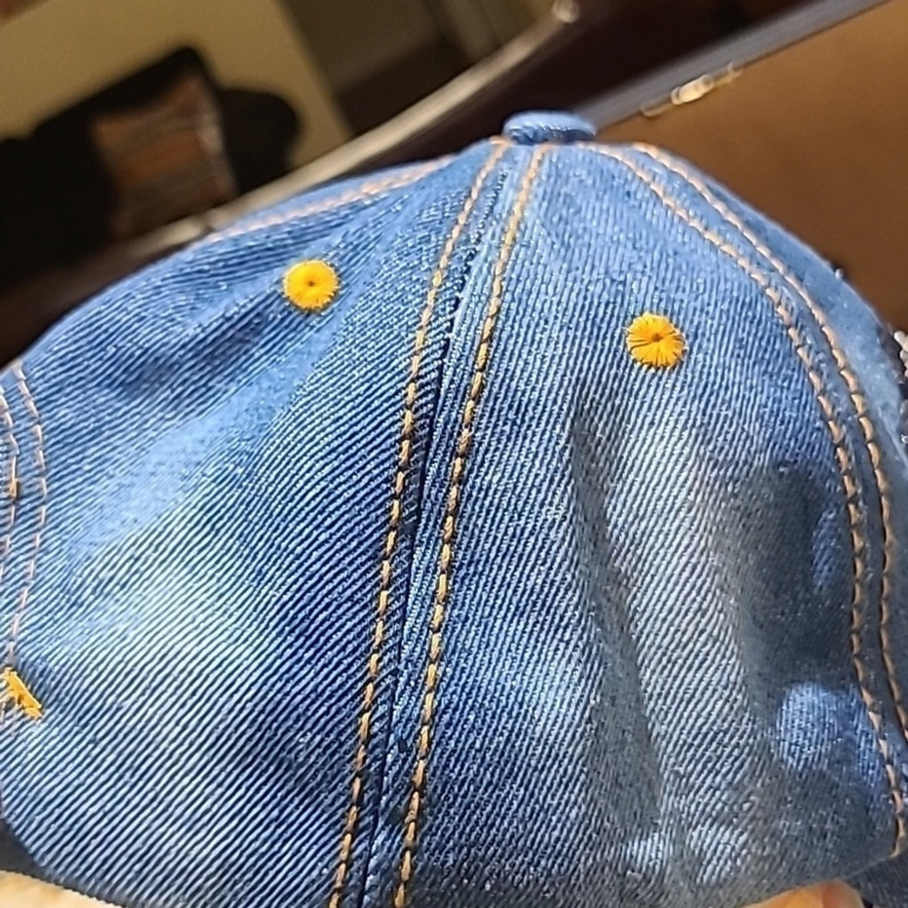 Denim and Rhinestone cap, beautiful cross decor and adjustable strap.(#365g) - Picture 9 of 11